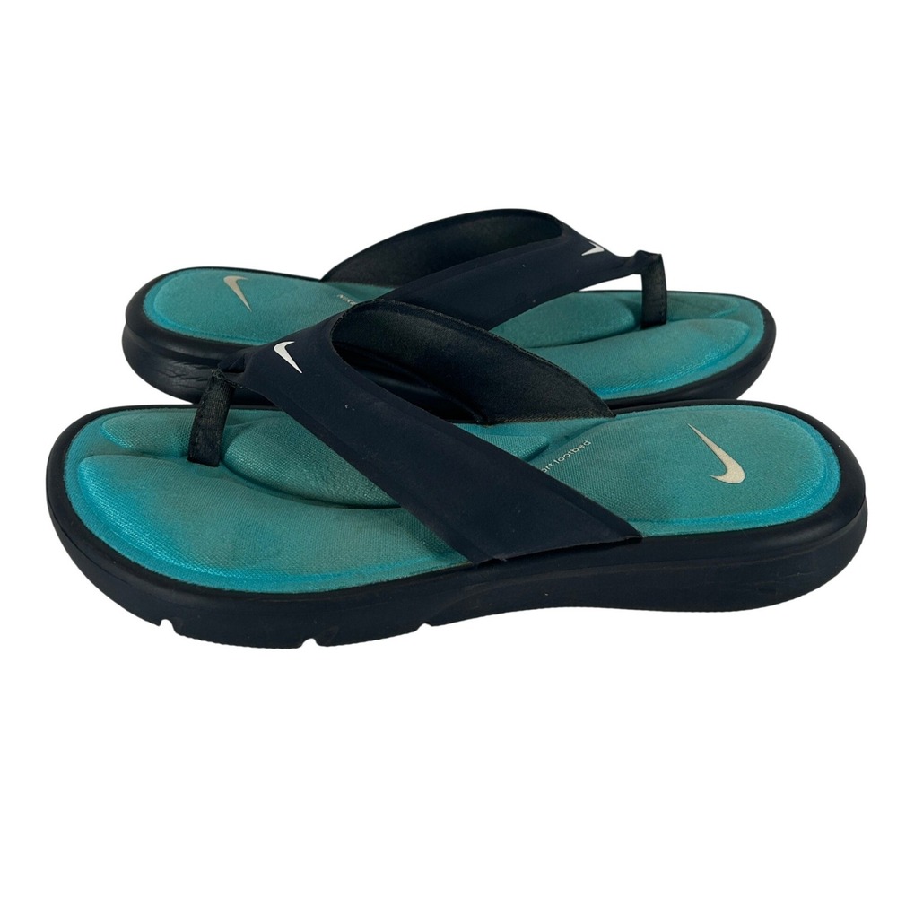 Nike Comfort Footbed Womens Flip Flops Black Teal Thong Sandal 882827-401 Size 7